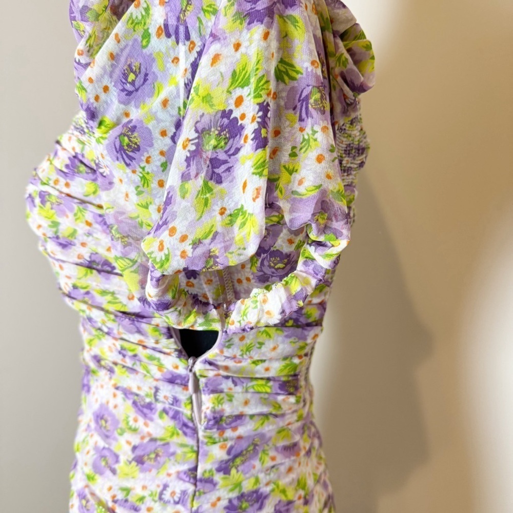ZARA Ruched Floral Dress Small - Picture 6 of 12